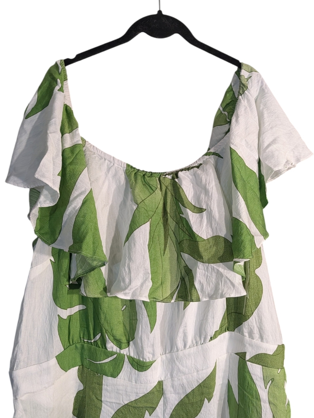 City Chic Tropical Leaf Print Jumpsuit NWT Off Shoulder Wide Leg Resort XL 22 - Picture 4 of 10
